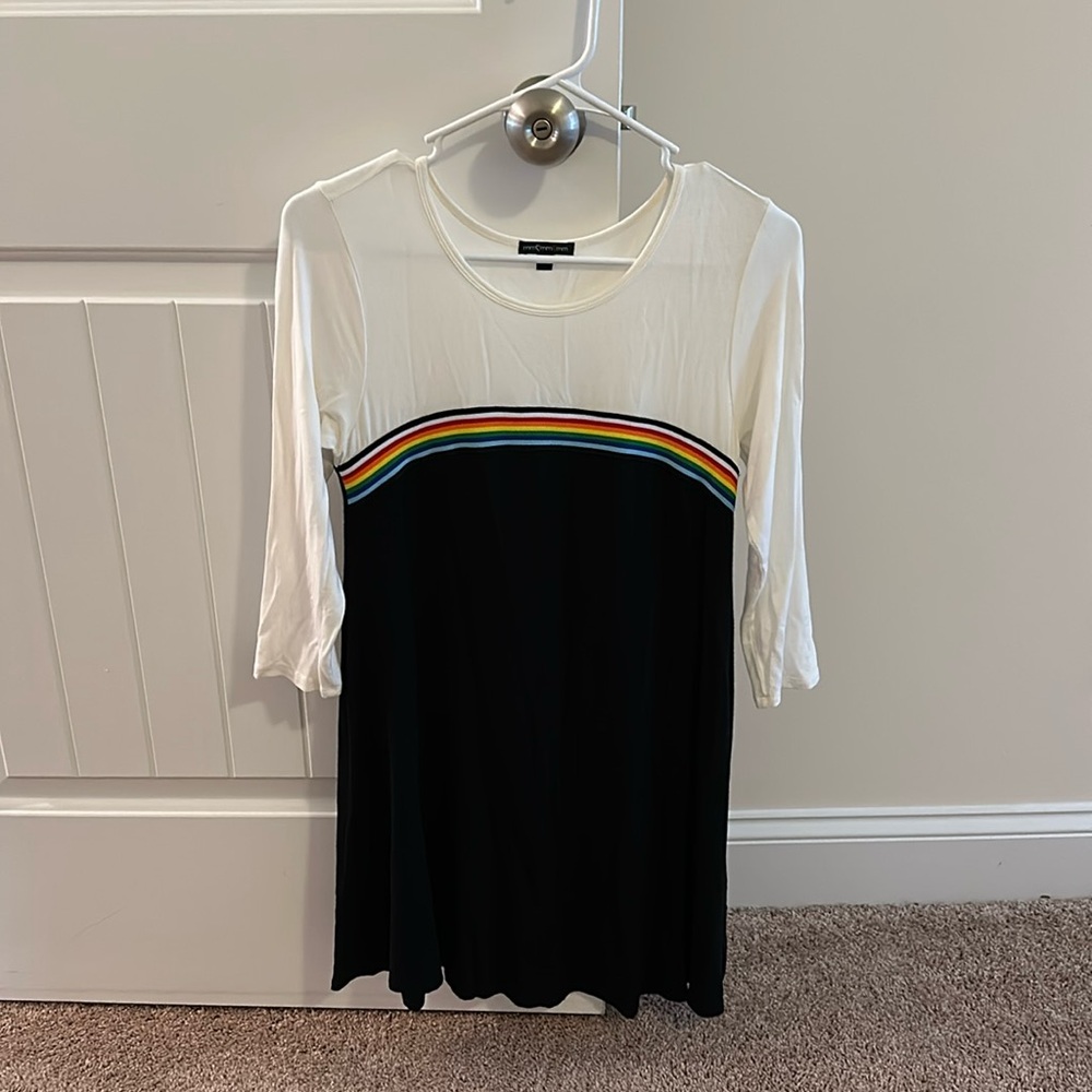 Women’s Black and White Dress with Rainbow Stripe